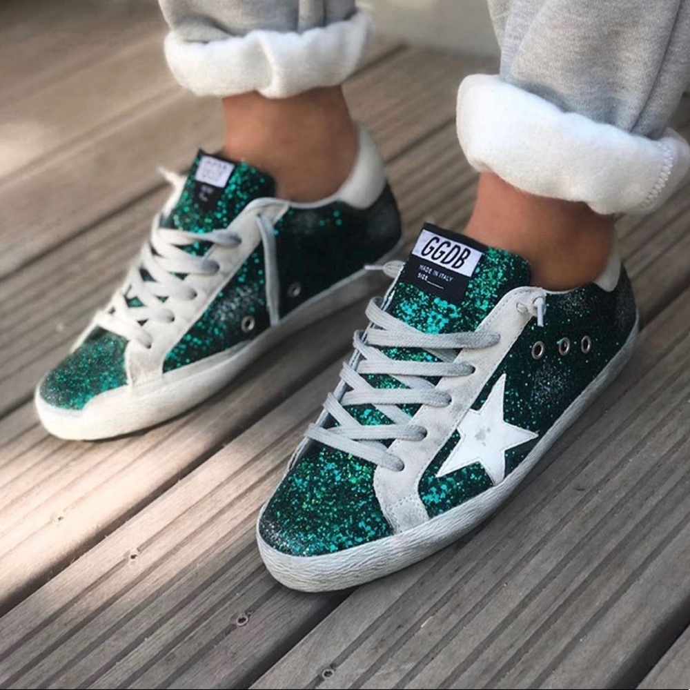 ISO Green Glitter Golden Goose Sneakers